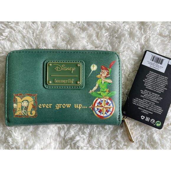 Loungefly Disney Peter Pan Green Zip Around Folding Wallet NEW - Picture 3 of 9